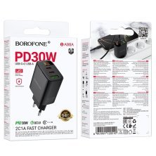 Мережевий зарядний пристрій BOROFONE BA98A TYPE-C*2 PD 30W / USB QC3.0, чорний