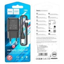 Мережевий зарядний пристрій HOCO C96A USB 2.1A + кабель USB - Lightning, чорний