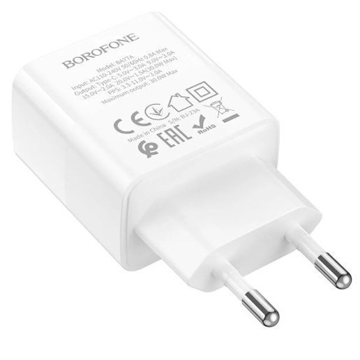 Мережевий зарядний пристрій BOROFONE BA77A Insightful TYPE-C PD 30W, білий