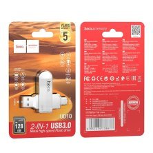 Флеш-память HOCO UD10 2in1 (USB3.0/Type-C/128Gb) (стальной)