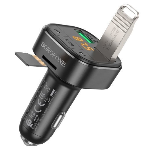 FM Модулятор BOROFONE BC43 з підтримкою швидкого заряджання QC3.0  Bluetooth / гучномовець