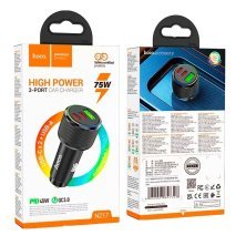 Автомобільний зарядний пристрій HOCO NZ17 Avant-garde 75W 2 TYPE-C PD 25W + 1 USB QC 3.0 18W, ЧОРНИЙ