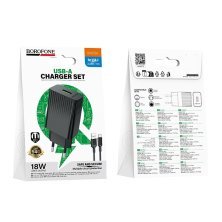 Мережевий зарядний пристрій BOROFONE BAS72A USB QC3.0 + кабель USB - TYPE-C, чорний