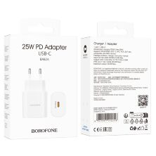 Мережевий зарядний пристрій BOROFONE BA82A TYPE-C PD 25W, білий