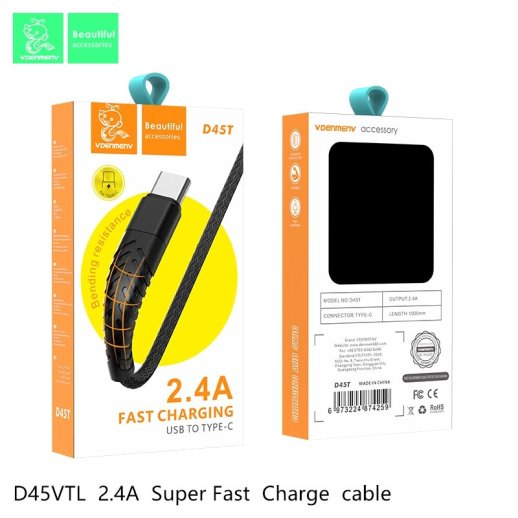 Кабель USB Denmen D45T USB - Type-C (2,4A) ТКАНИНОВА ОПЛЕТКА