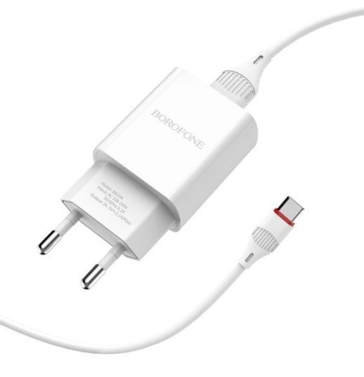 Мережевий зарядний пристрій Borofone BA20A USB 2,1A + кабель USB - Type-C, білий