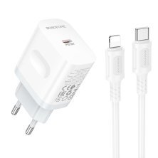 Мережевий зарядний пристрій BOROFONE BA99A TYPE-C PD 20W + кабель TYPE-C - LIGHTNING, білий