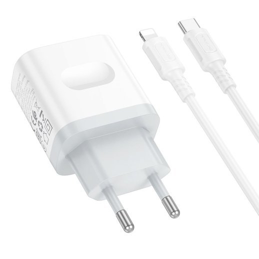 Мережевий зарядний пристрій BOROFONE BA99A TYPE-C PD 20W + кабель TYPE-C - LIGHTNING, білий