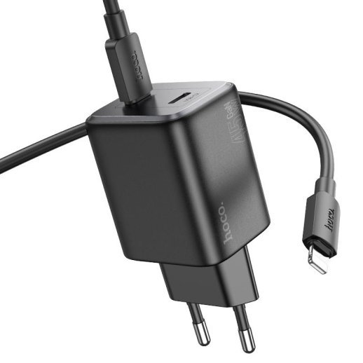Мережевий зарядний пристрій HOCO N42 2 TYPE-C PD 45W + КАБЕЛЬ Type-C - Lightning, ЧОРНИЙ