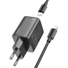 Мережевий зарядний пристрій HOCO N42 2 TYPE-C PD 45W + КАБЕЛЬ Type-C - Lightning, ЧОРНИЙ