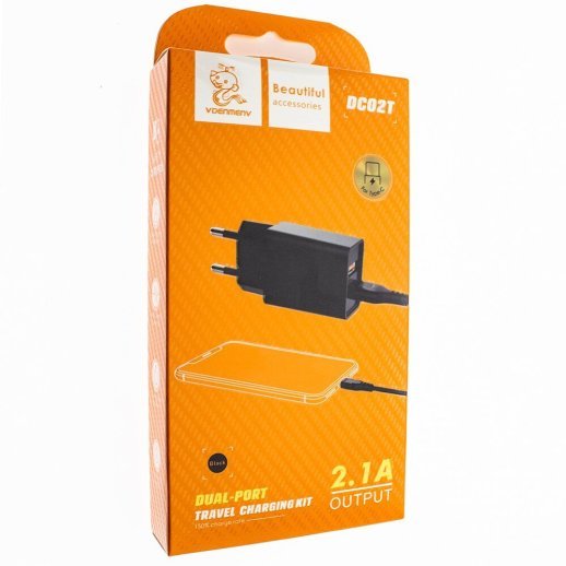 Мережевий зарядний пристрій DENMEN DC02T + USB Type-C 2.1A 2USB ЧОРНИЙ