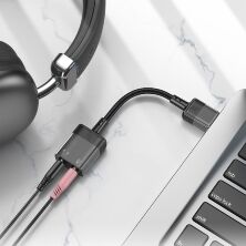 Аудіо-конвертор HOCO LS37 Spirit зовнішня звукова карта USB-A (штекер) на два 3,5мм гнізда (мама), 0.15м, чорний