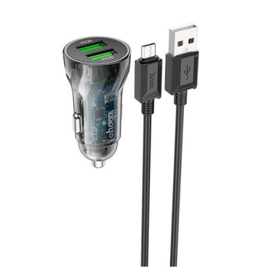 Автомобільний зарядний пристрій HOCO Z47 20W 2 USB QC 3.0 + КАБЕЛЬ USB - MICRO, чорний