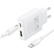 Мережевий зарядний пристрій BOROFONE BN24 TYPE-C PD 20W / USB QC3.0 + кабель TYPE-C - TYPE-C, білий