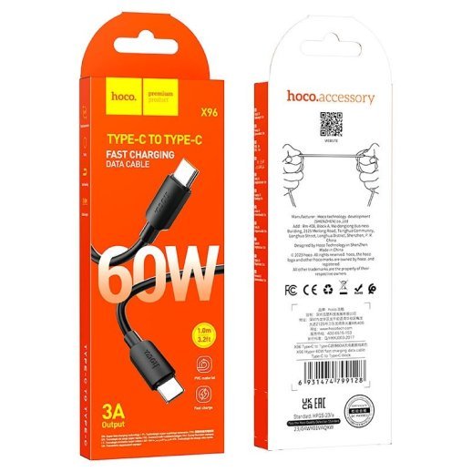 USB-C кабель HOCO X96 60W Type-C - Type-C 1 MЕТР ЧОРНИЙ