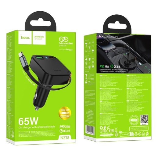 Автомобільний зарядний пристрій HOCO NZ18 PD 35W 2*TYPE-C + 1 USB QC 3.0 18W, чорний