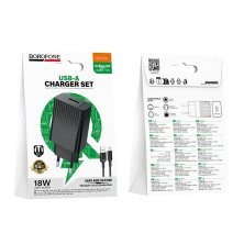 Мережевий зарядний пристрій BOROFONE BAS72A USB QC3.0 + кабель USB - MICRO, чорний