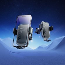 Автотримач Hoco H78 Vista push-type для вентиляції, чорний/металік-сірий