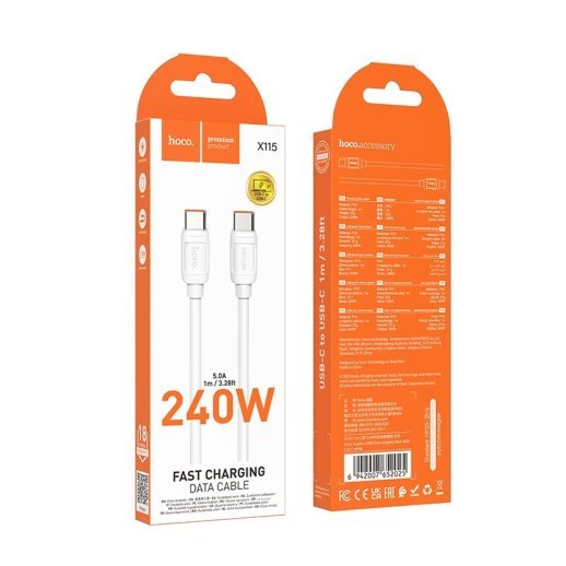 USB-C кабель HOCO X115 Type-C - Type-C 240W, 1 метр, білий