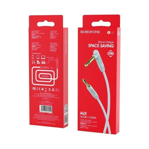 Кабель BOROFONE BL4 AUX jack 3.5 мм - jack 3.5 мм 2 МЕТРИ СІРИЙ