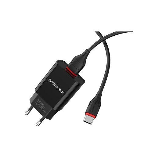 Мережевий зарядний пристрій Borofone BA20A USB 2,1A + кабель USB - Type-C, чорний