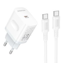 Мережевий зарядний пристрій BOROFONE BA99A TYPE-C PD 20W + кабель TYPE-C - TYPE-C, білий