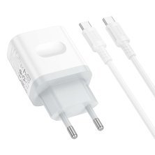 Мережевий зарядний пристрій BOROFONE BA99A TYPE-C PD 20W + кабель TYPE-C - TYPE-C, білий