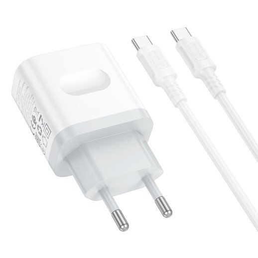 Мережевий зарядний пристрій BOROFONE BA99A TYPE-C PD 20W + кабель TYPE-C - TYPE-C, білий