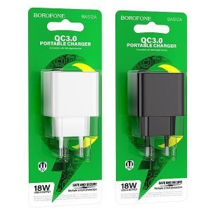 Мережевий зарядний пристрій BOROFONE BAS12A Erudite USB QC3.0 18W, чорний