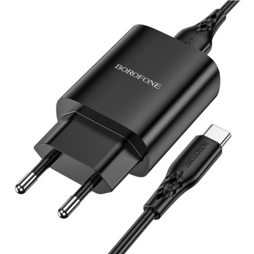 СЗУ Borofone BN1 (1USB/2,1A) + USB - Type-C (черный)