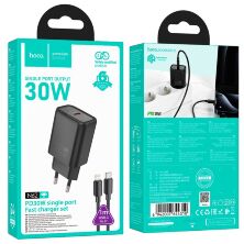 Мережевий зарядний пристрій HOCO N62 Gentle TYPE-C PD 30W + КАБЕЛЬ TYPE-C - LIGHTNING, чорний