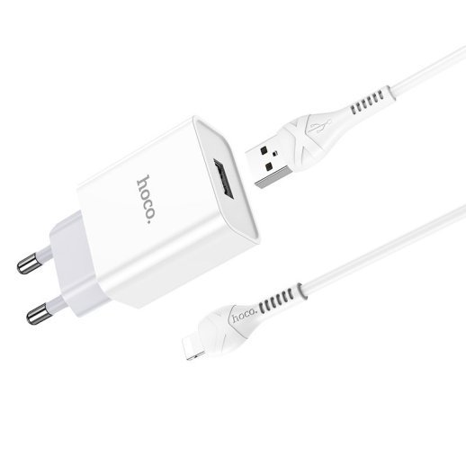 СЗУ HOCO C81A (1USB/2.1A) + USB - Lightning (23pc) (белый)