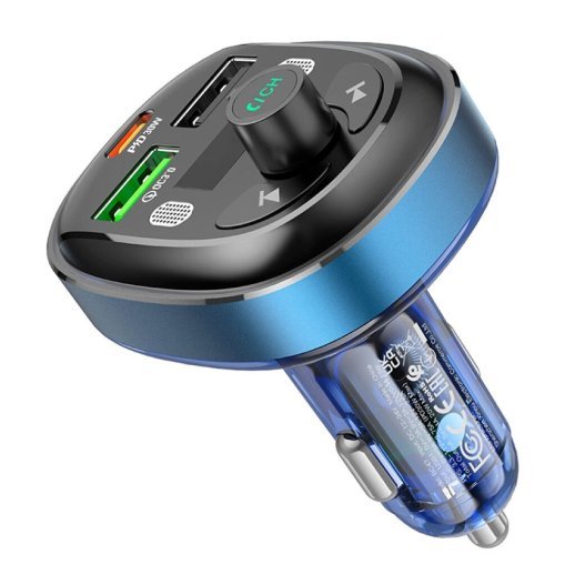 FM Модулятор BOROFONE BC47 з підтримкою швидкого заряджання QC3.0  Bluetooth / гучномовець СИНІЙ