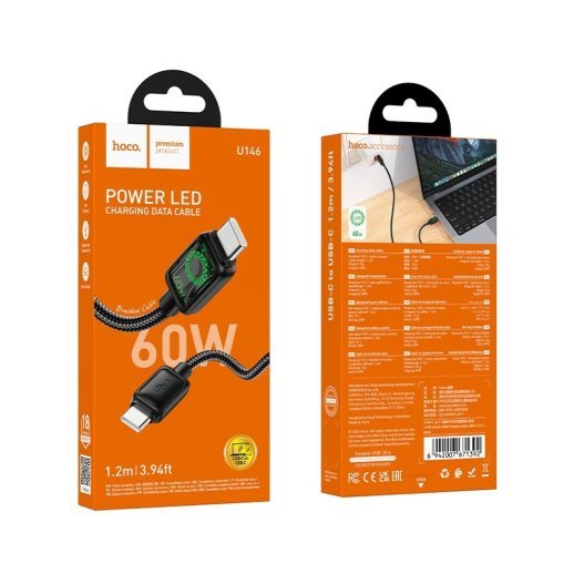 USB-C кабель HOCO U146 Type-C - Type-C, 60 Вт, 1,2 м, чорний