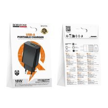 Мережевий зарядний пристрій BOROFONE BAS72A USB QC3.0, чорний