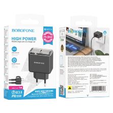 Мережевий зарядний пристрій BOROFONE BAS31A TYPE-C PD 35W + кабель TYPE-C - LIGHTNING, чорний