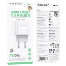 Мережевий зарядний пристрій BOROFONE BA99A TYPE-C PD 20W, білий