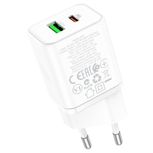 Мережевий зарядний пристрій BOROFONE BN7 PD20W+QC3.0 charger(EU)