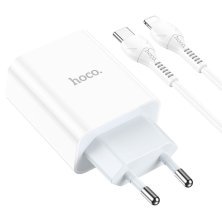 Мережевий зарядний пристрій HOCO C97A TYPE-C PD 20W + USB QC 3.0 + кабель TYPE-C - LIGHTNING, БІЛИЙ
