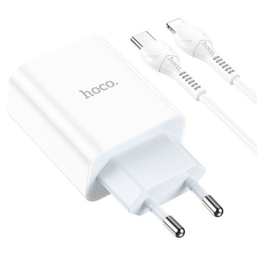 Мережевий зарядний пристрій HOCO C97A TYPE-C PD 20W + USB QC 3.0 + кабель TYPE-C - LIGHTNING, БІЛИЙ