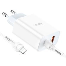 Мережевий зарядний пристрій HOCO C97A TYPE-C PD 20W + USB QC 3.0 + кабель TYPE-C - LIGHTNING, БІЛИЙ