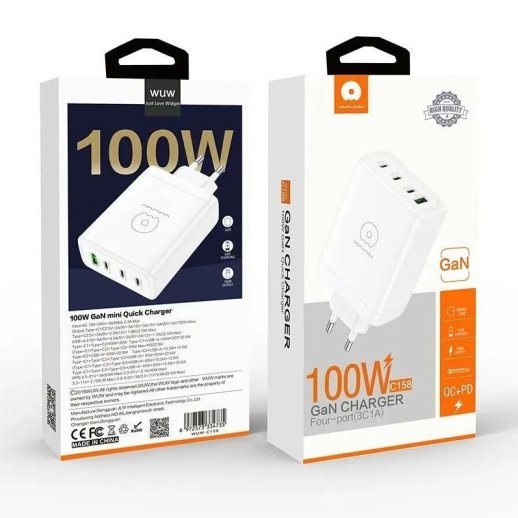 Мережевий зарядний пристрій WUW C158 GaN 100W USB + 3 TYPE-C