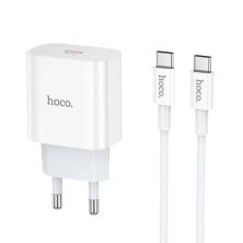 Мережевий зарядний пристрій HOCO NT10 TYPE-C PD 20W + кабель TYPE-C - TYPE-C, БІЛИЙ