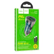 Автомобільний зарядний пристрій HOCO Z47A PD 30W TYPE-C / USB QC 3.0 + КАБЕЛЬ TYPE-C - TYPE-C, чорний
