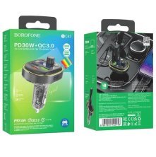 FM Модулятор BOROFONE BC47 з підтримкою швидкого заряджання QC3.0  Bluetooth / гучномовець СІРИЙ