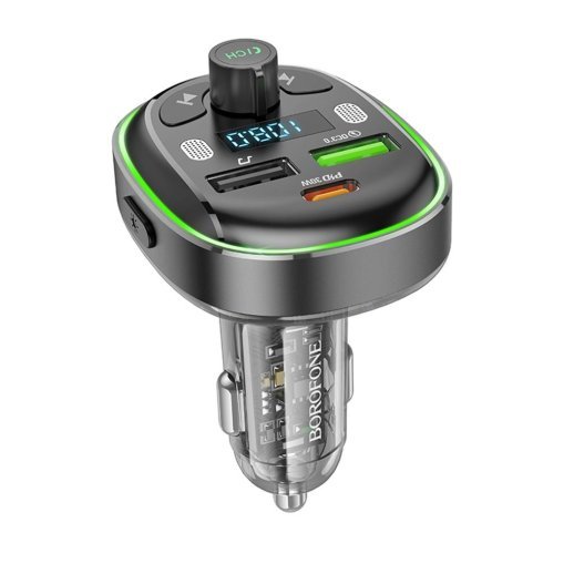 FM Модулятор BOROFONE BC47 з підтримкою швидкого заряджання QC3.0  Bluetooth / гучномовець СІРИЙ