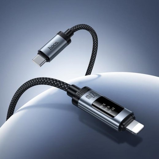 USB-C кабель Hoco U148 Lord iP (Lightning) PD 27W з цифровим дисплеєм, чорний