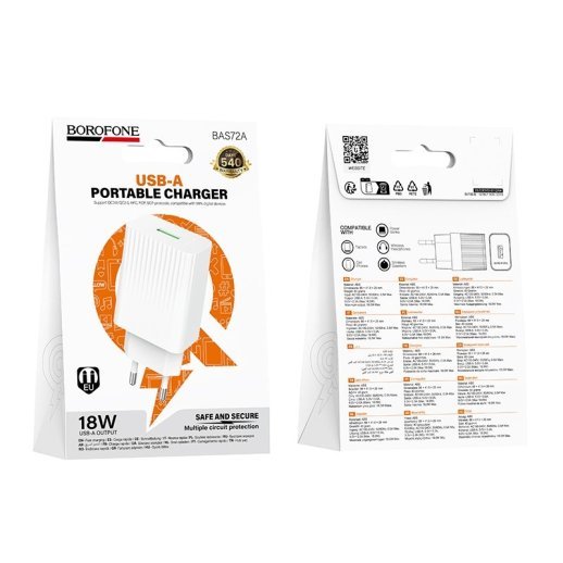 Мережевий зарядний пристрій BOROFONE BAS72A USB QC3.0, білий
