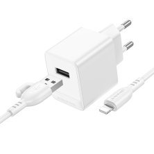 Мережевий зарядний пристрій BOROFONE BAS11A USB 10.5W + кабель USB - LIGHTNING, білий