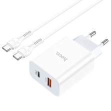 Мережевий зарядний пристрій HOCO C97A TYPE-C PD 20W + USB QC 3.0 + кабель TYPE-C - TYPE-C, БІЛИЙ